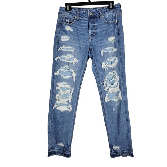 American Eagle Women's TomGirl Distressed Medium Wash Button Fly Jeans Size 4 - Picture 8 of 11